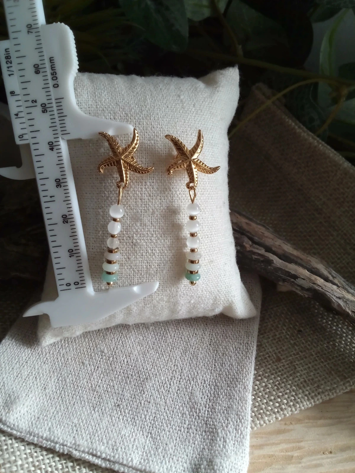 Brincos boêmios estrelas do mar e pedras naturais – photo 2